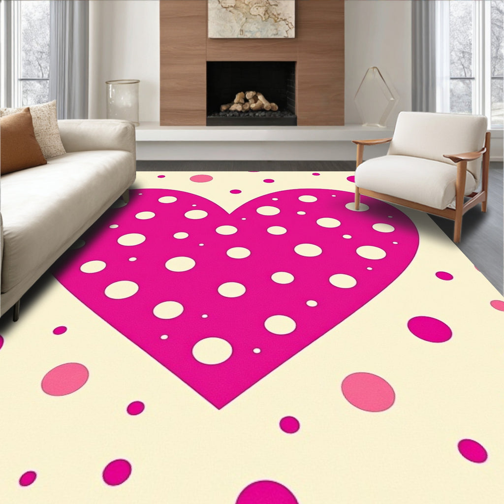 Pink Heart Polka Dot Cream Rug