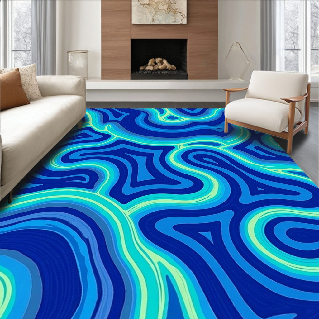 Fluid Blue Green Abstract Design Rug