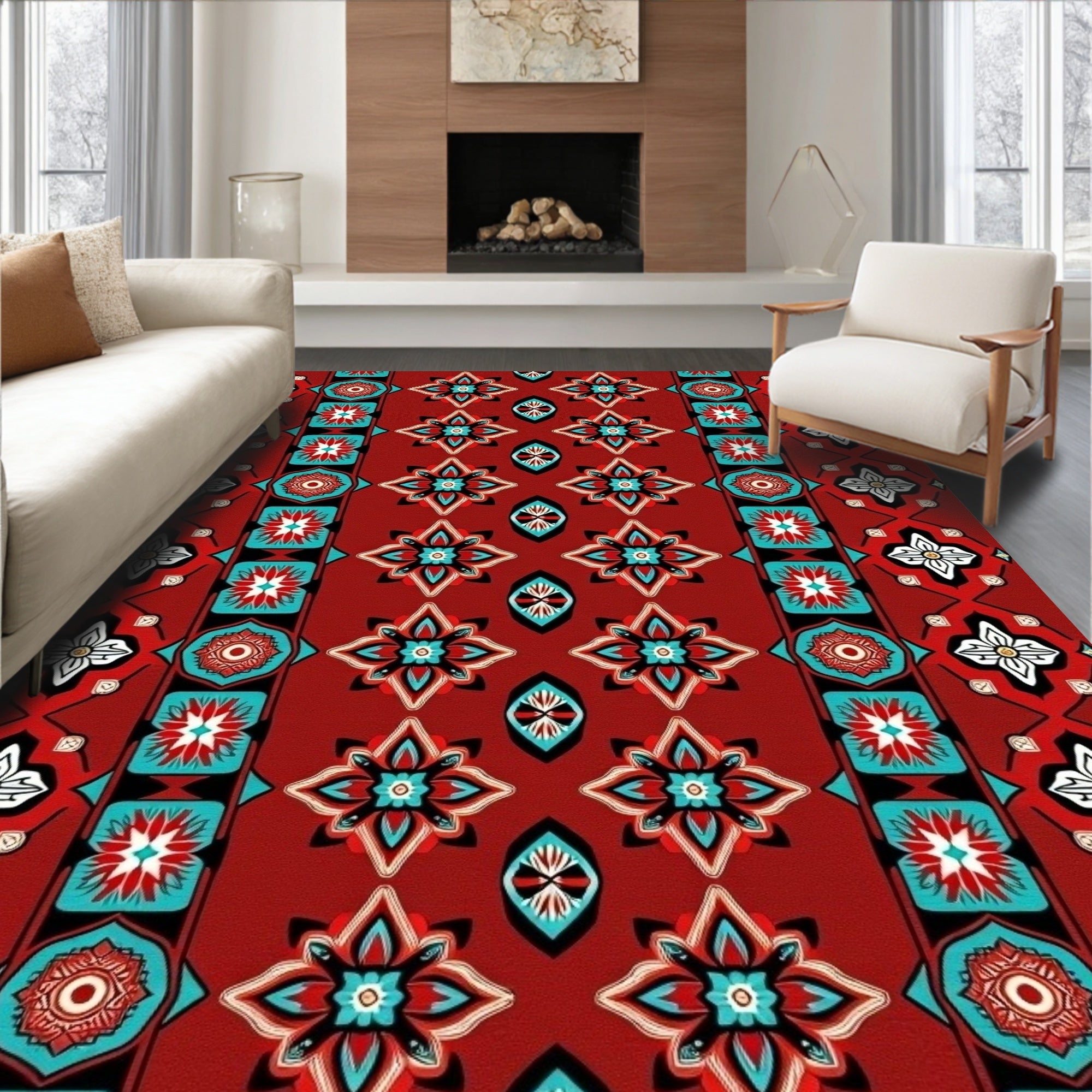Bold Floral Tile Pattern Design Rug