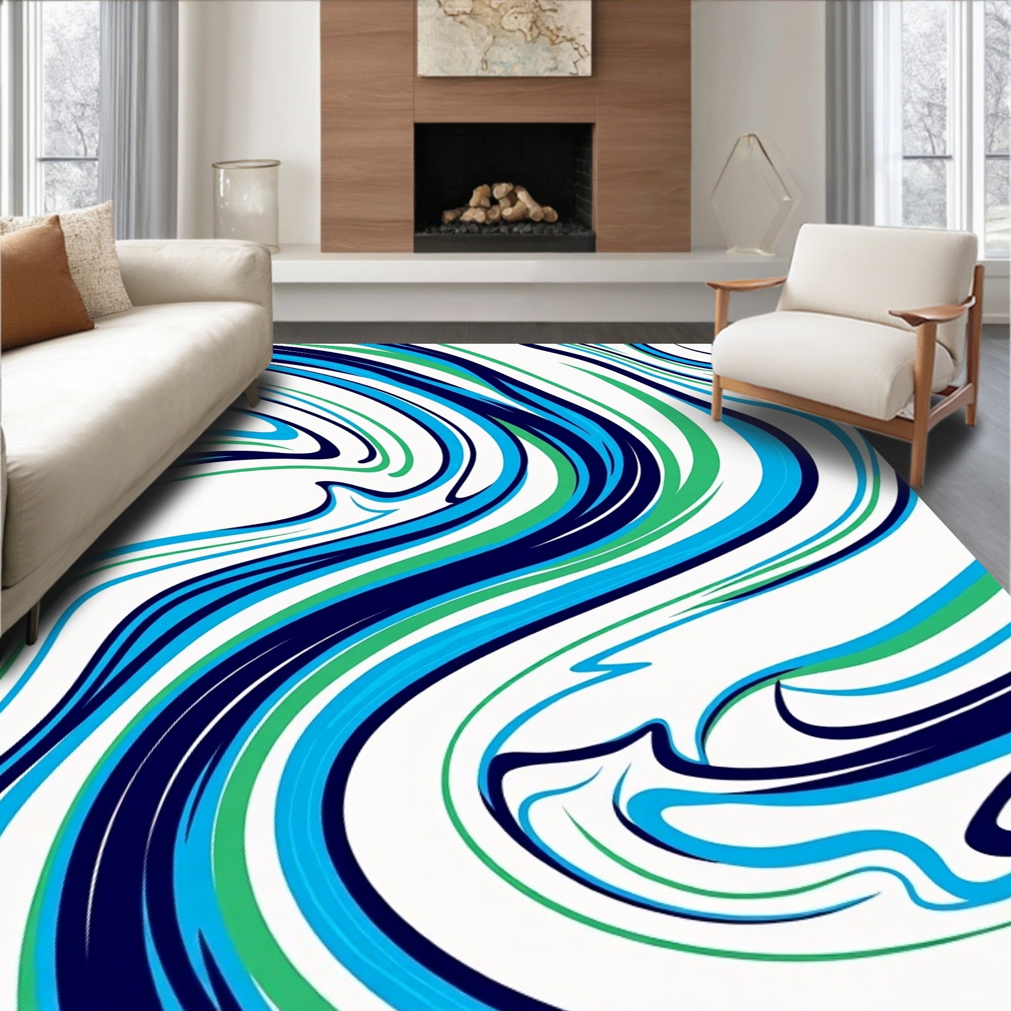 Abstract Swirls Blue Green Pattern Rug