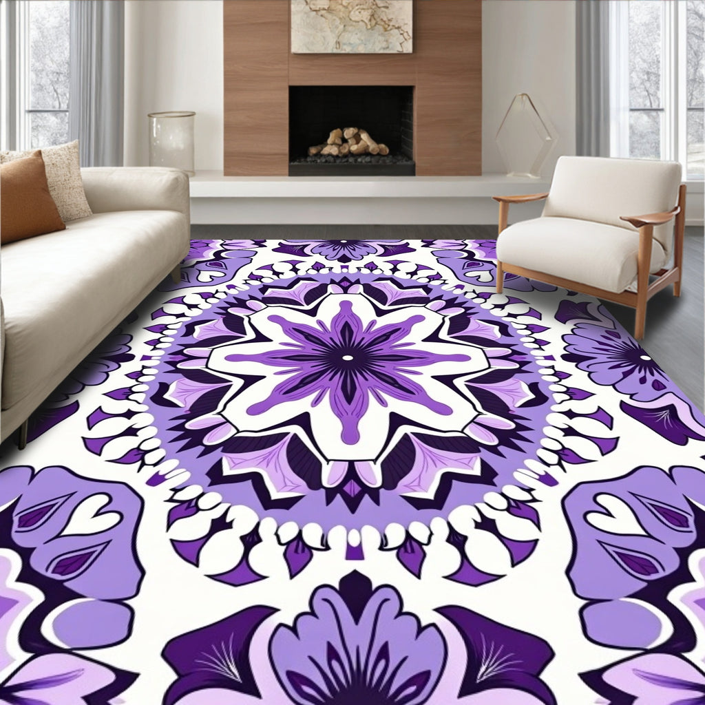 Purple Floral Mandala Pattern Rug