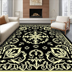 Ornate Black Yellow Floral Design Rug