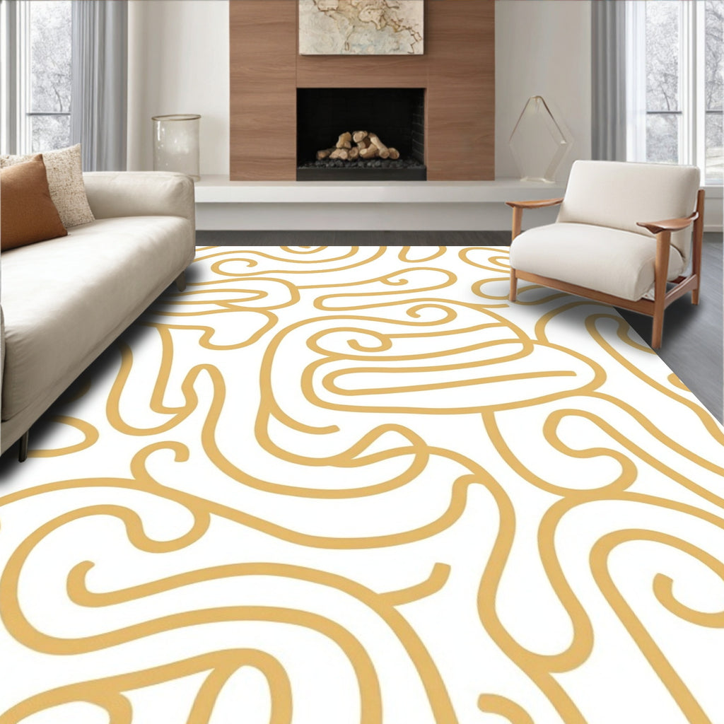 Golden Swirl Abstract Pattern Rug