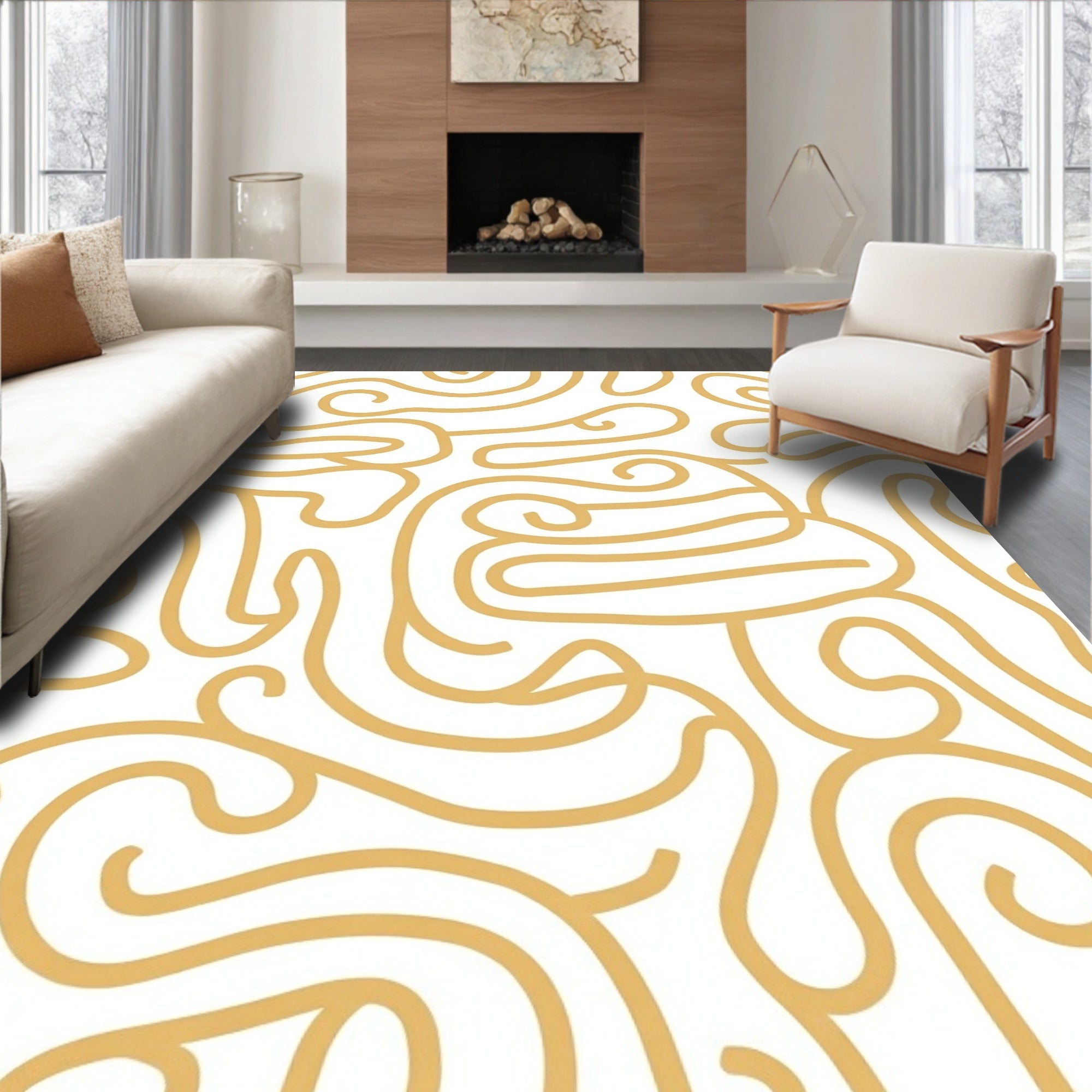 Golden Swirl Abstract Pattern Rug