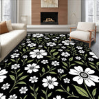 Classic White Floral Green Leaves Design Rug