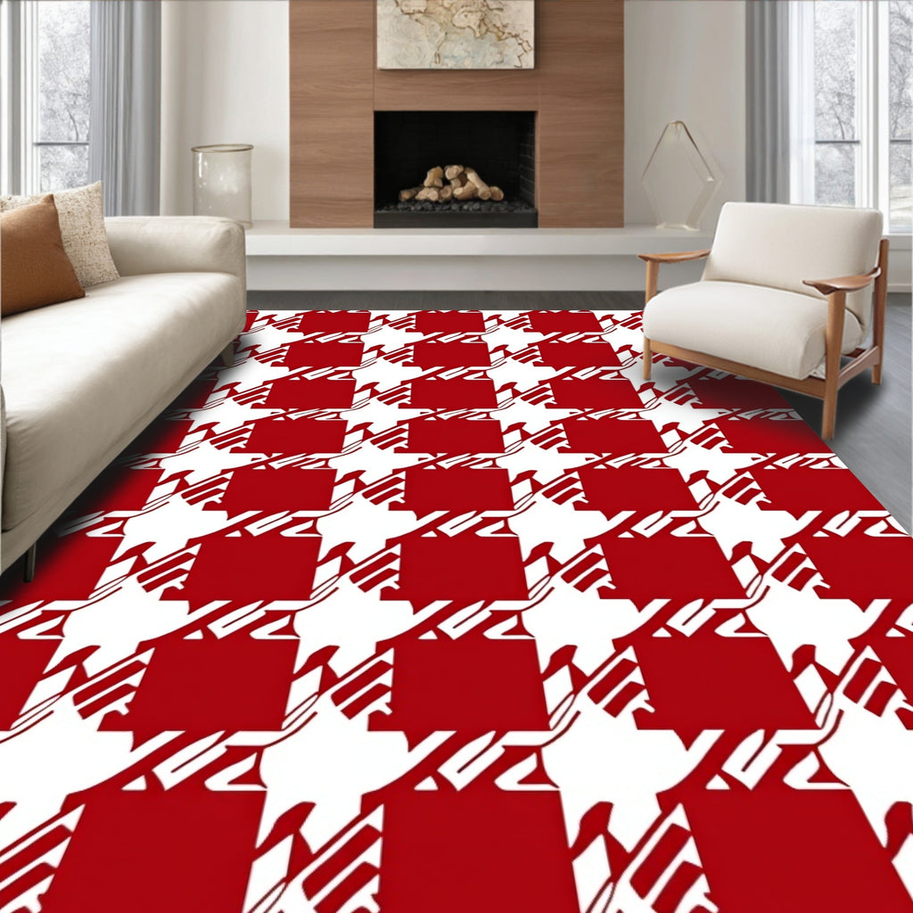 Classic Red Houndstooth Pattern Rug
