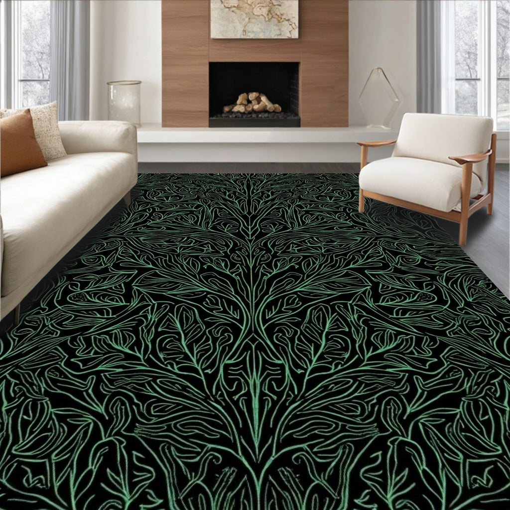 Art Nouveau Green Abstract Floral Rug