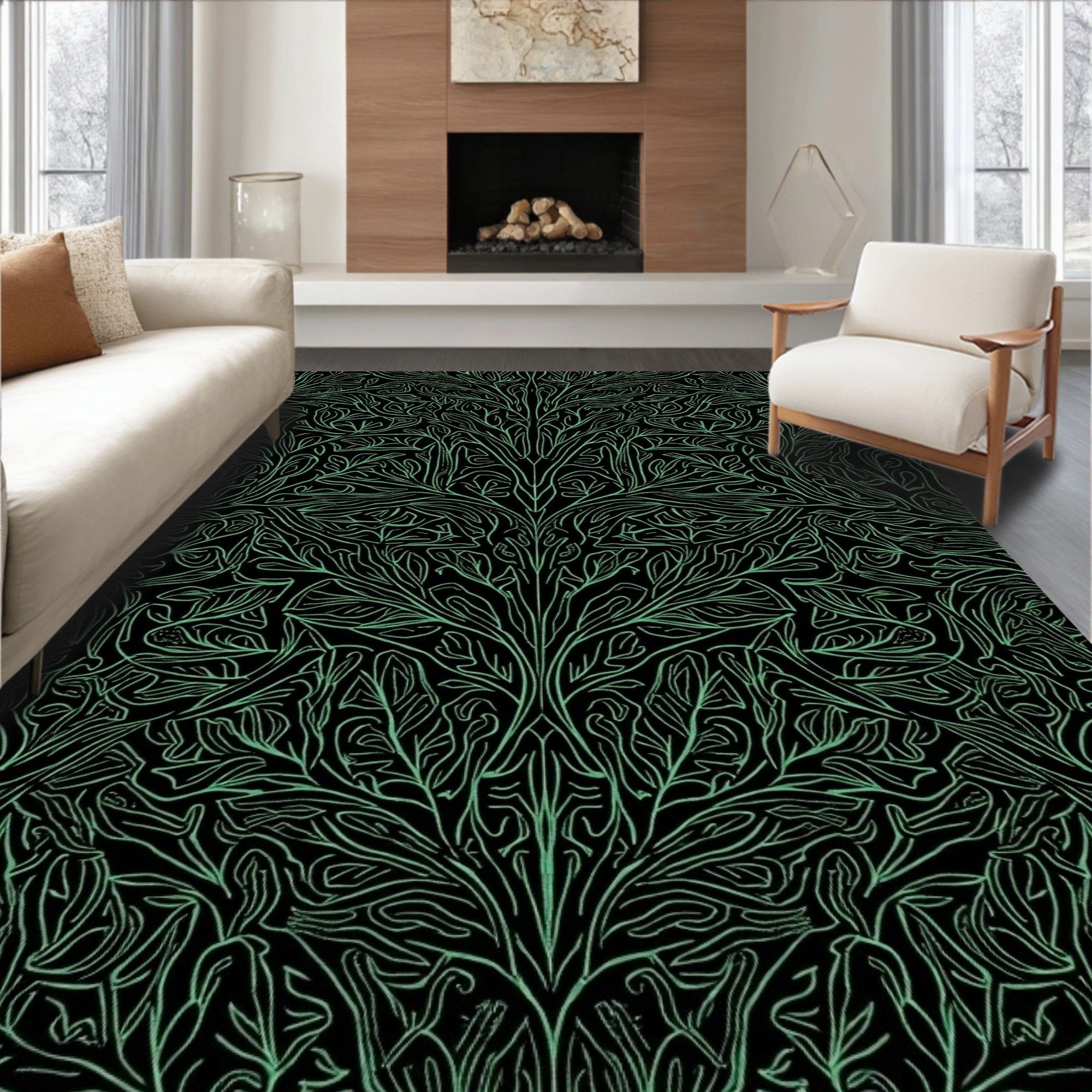Art Nouveau Green Abstract Floral Rug