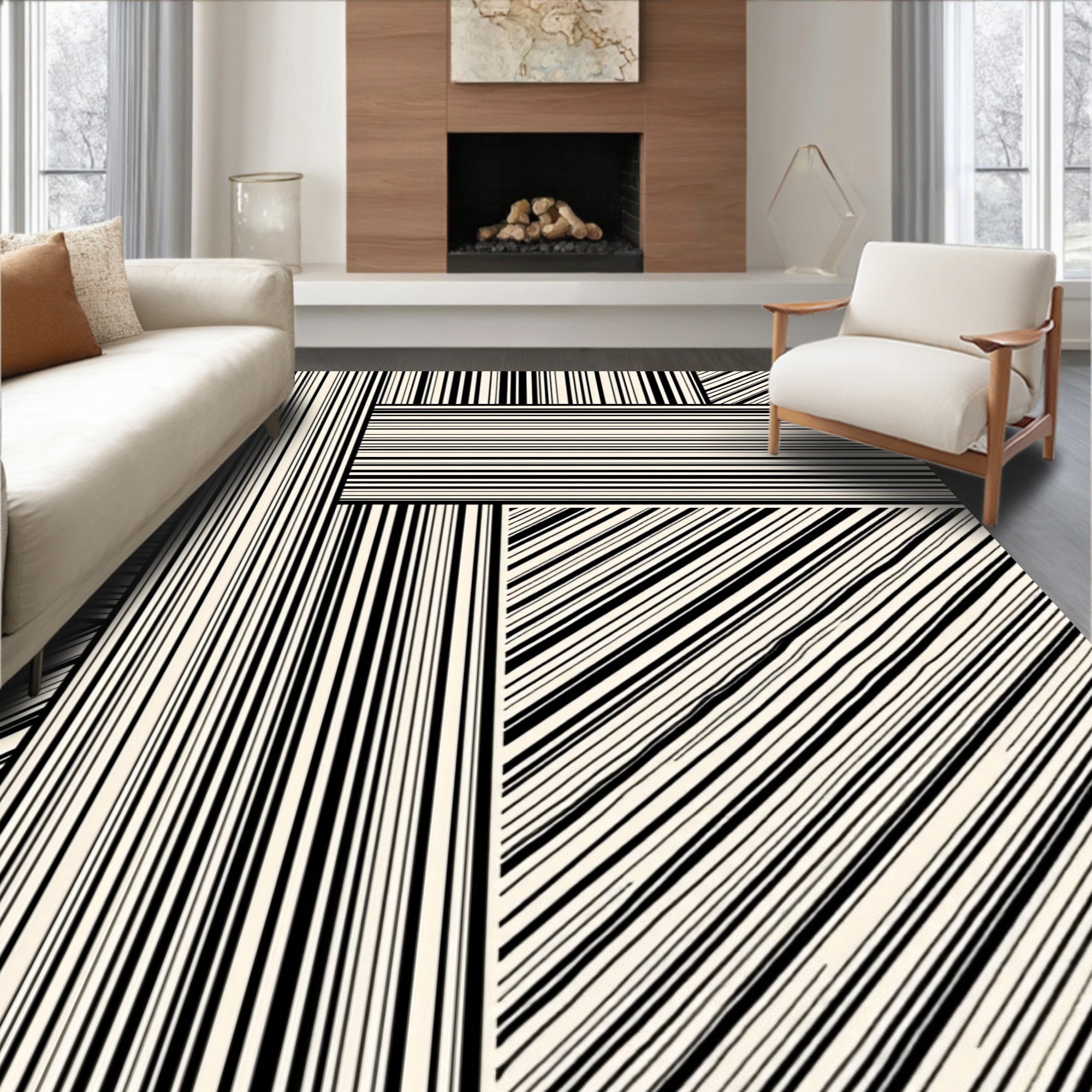 Bold Striped Rectangular Patchwork Design Rug