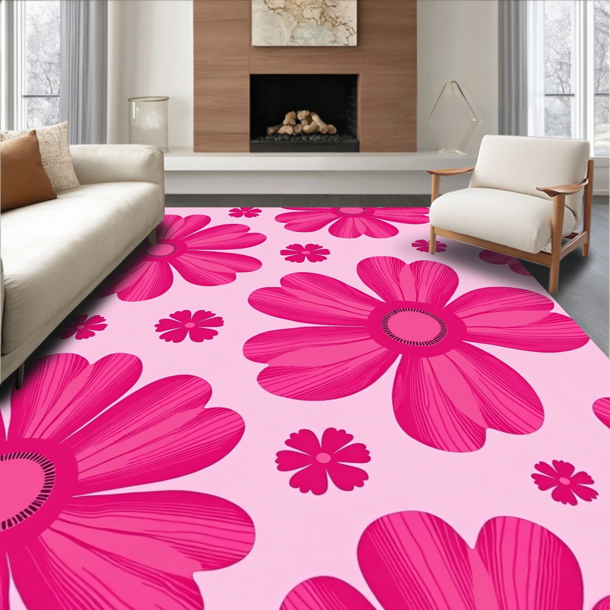 Pink Floral Blossom Design Rug