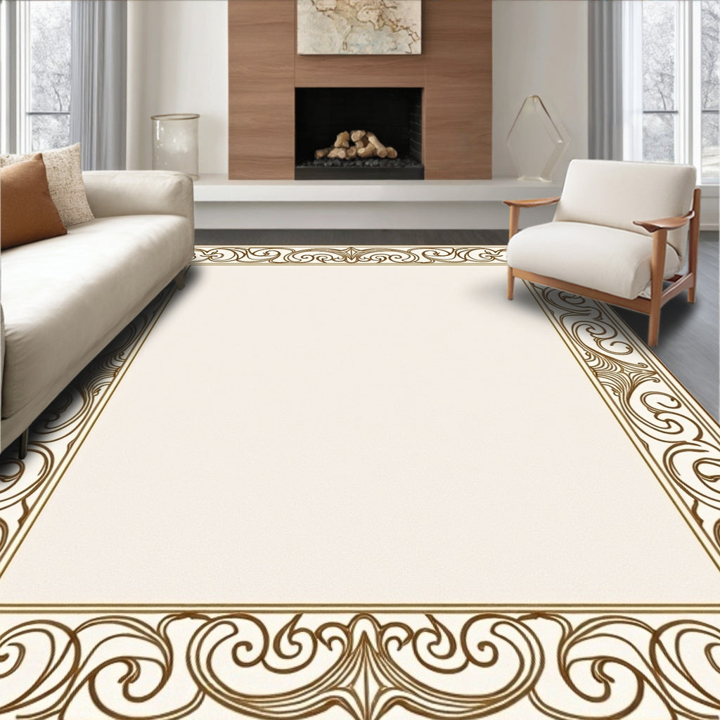 Elegant Flourish Ornate Scrollwork Border Rug