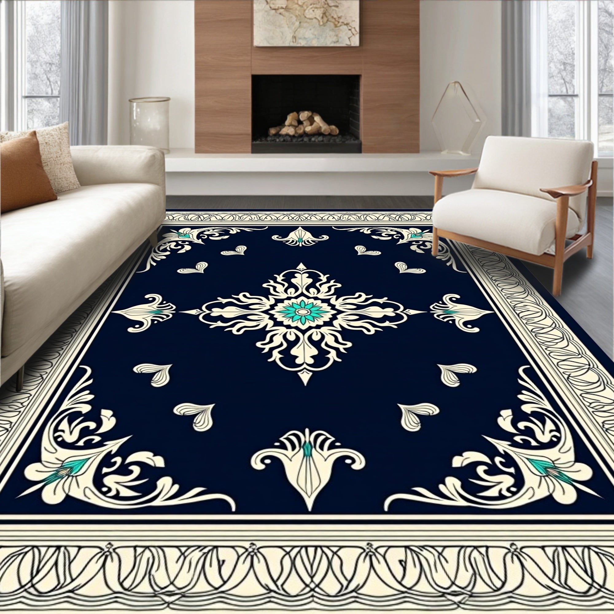 Elegant Scrollwork Floral Medallion Rug