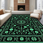 Mint Green Floral Vines Mandala Rug