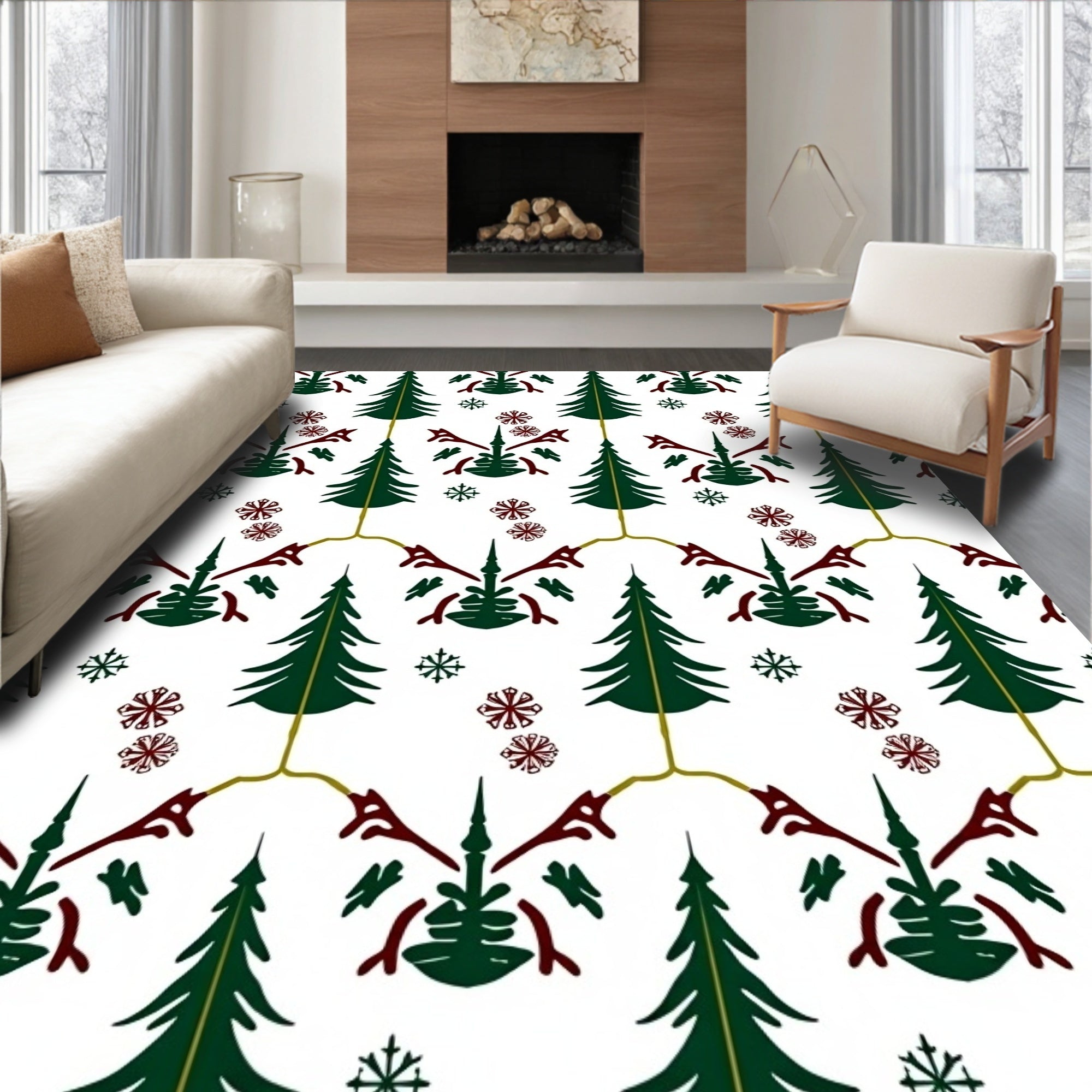 Frosted Pine and Holly Garland Rug