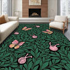 Whimsical Pink Butterfly Green Foliage Rug