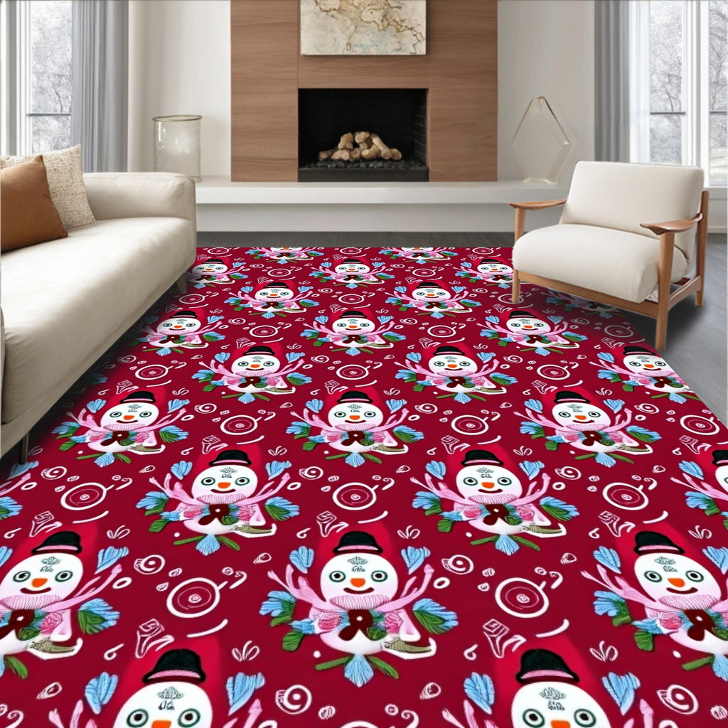 Whimsical Snowman Pattern Design Rug