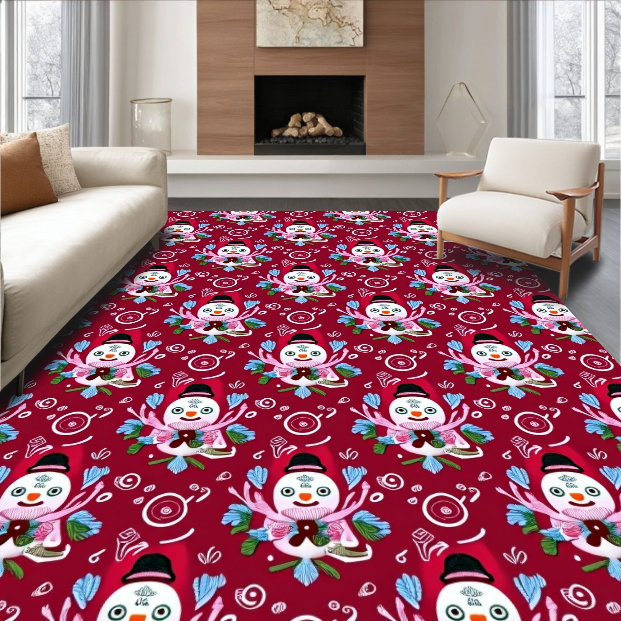 Whimsical Snowman Pattern Design Rug
