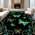 Elegant Teal Gold Butterfly Pattern Rug