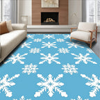 White Snowflake Repeat Blue Background Rug