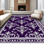 Elegant White Damask Pattern Rug