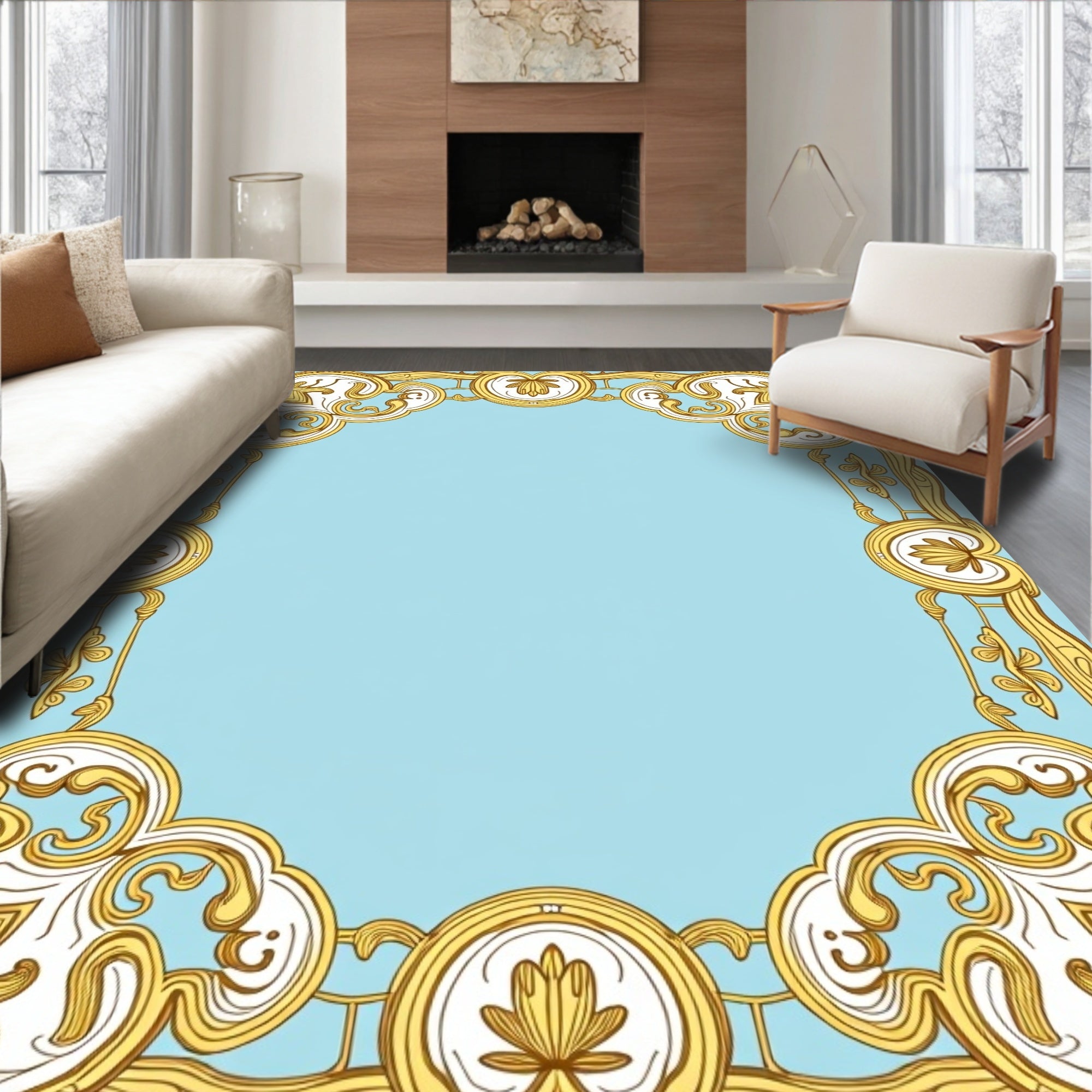 Art Nouveau Gold White Scroll Rug