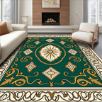 Ornate Teal Gold Scroll Pattern Rug