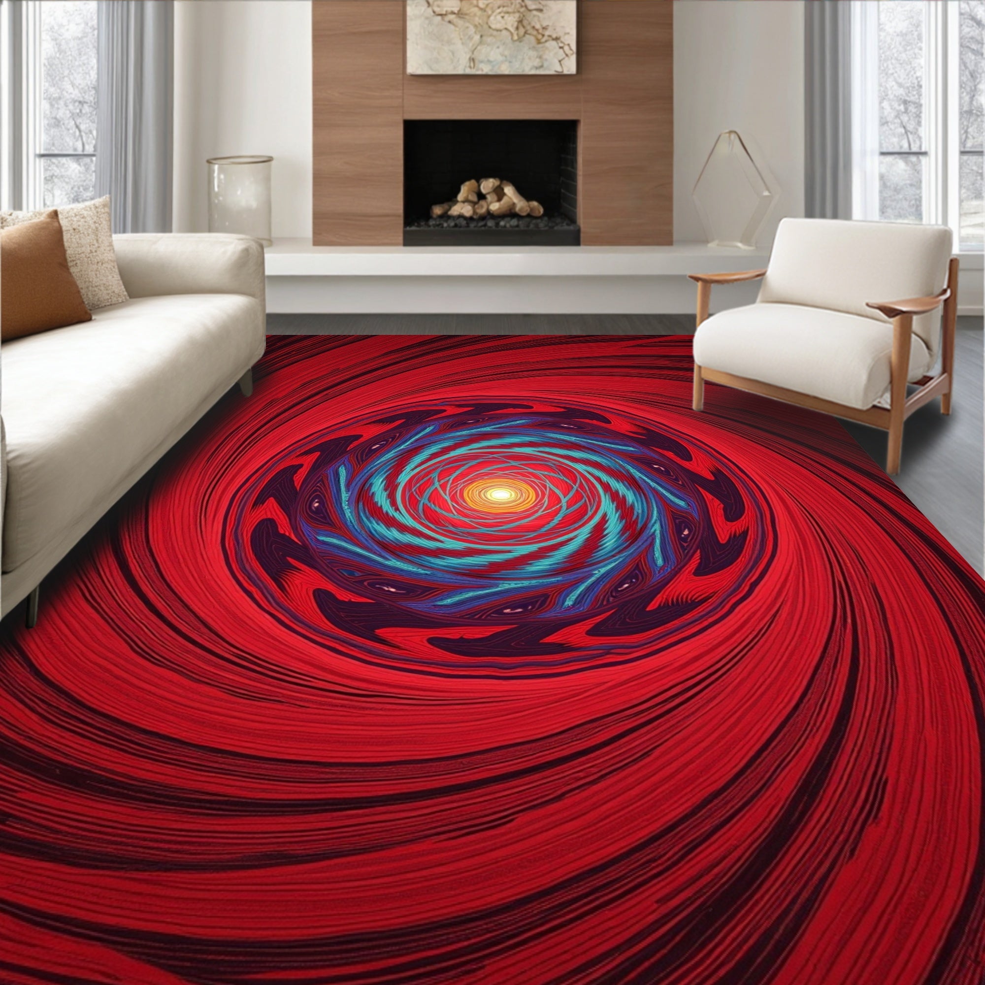 Vibrant Spiral Sunburst Patterned Rug