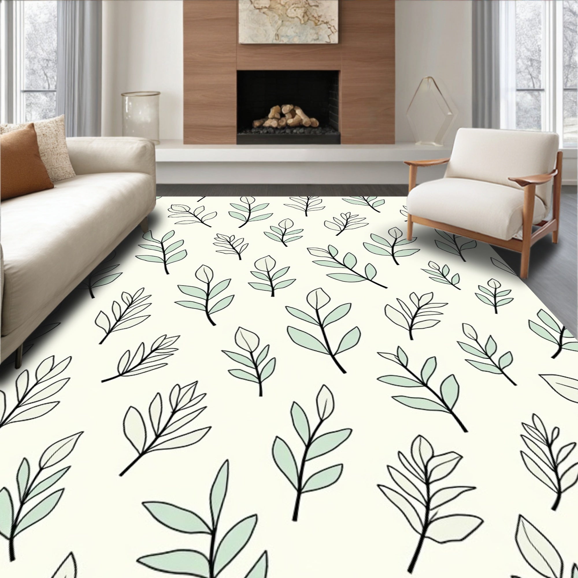 Delicate Pastel Leaf Pattern Rug
