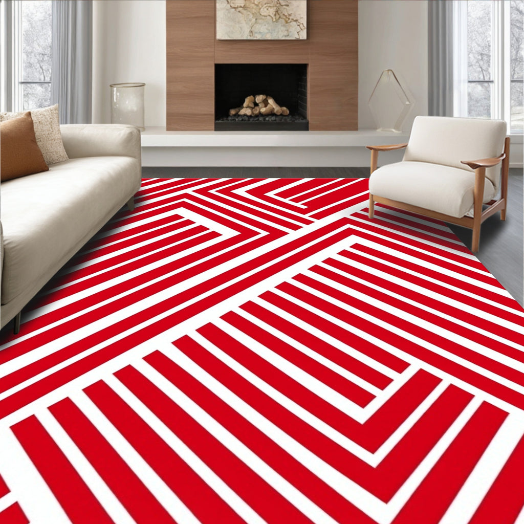 Crimson White Intersecting Lines Rug