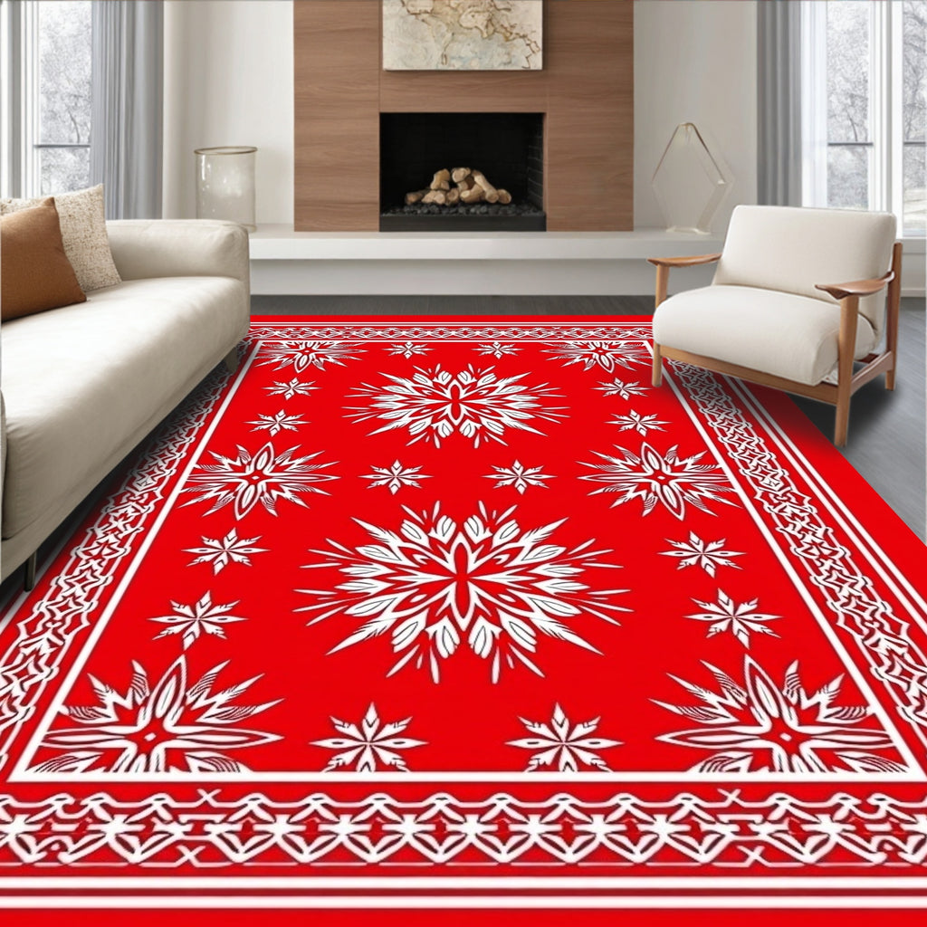 Red White Starburst Geometric Design Rug