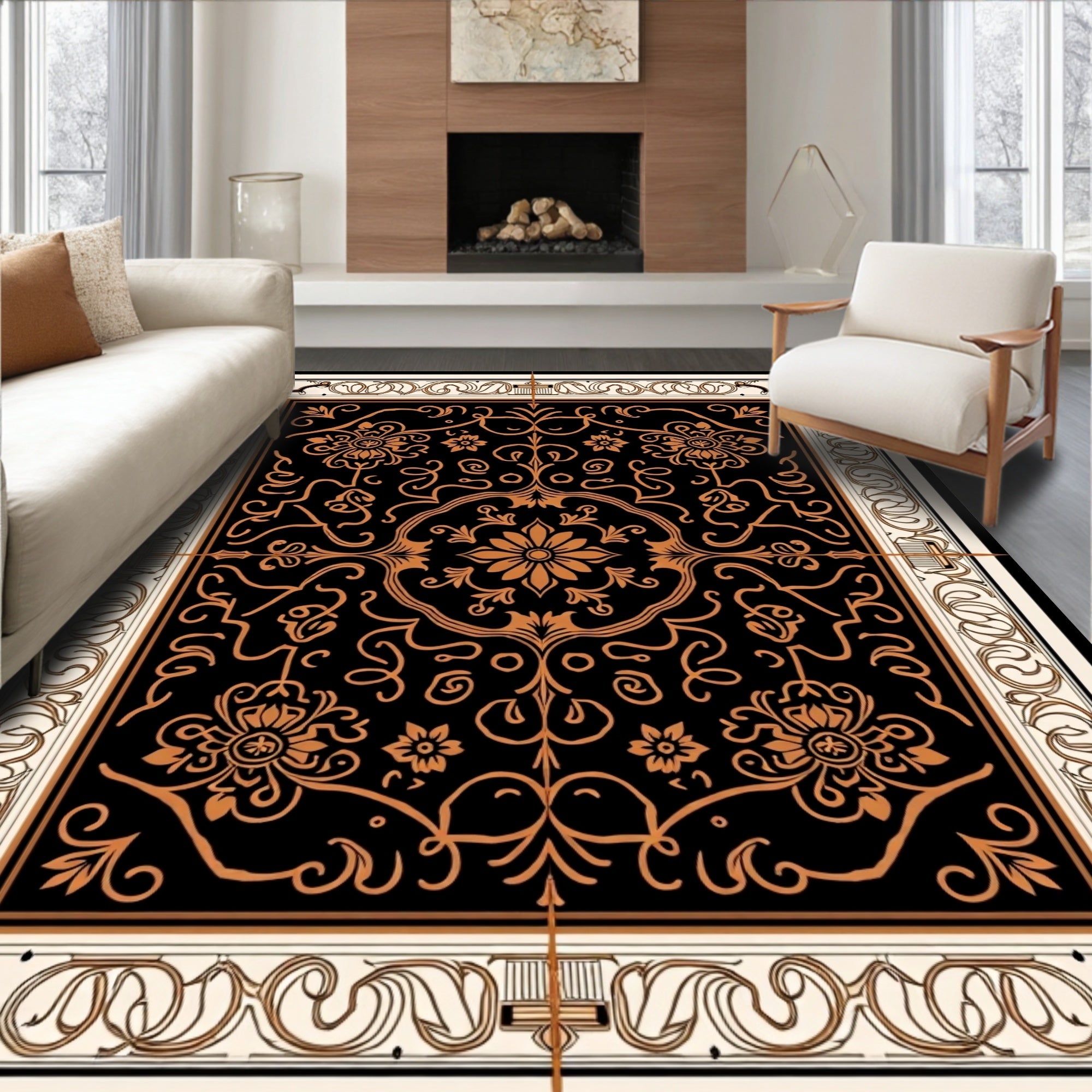 Classic Floral Scrollwork With 2 Borders Rug