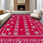 Classic Snowflake Patterned Red Rug