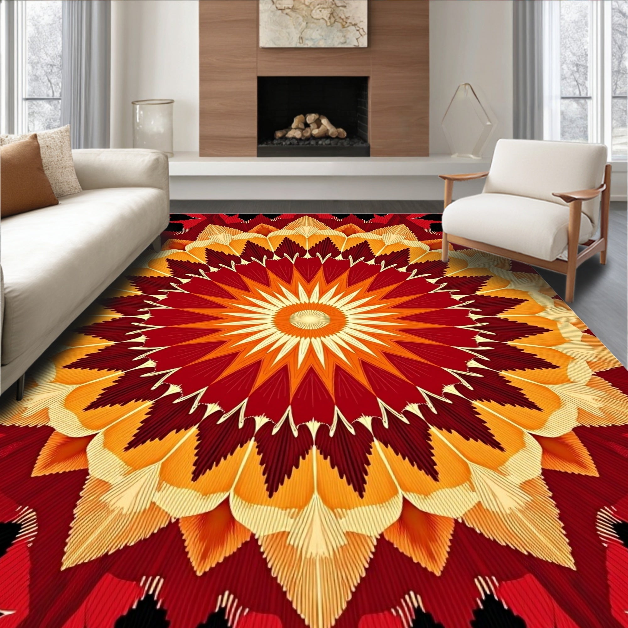 Radiant Sunburst Mandala Pattern Design Rug