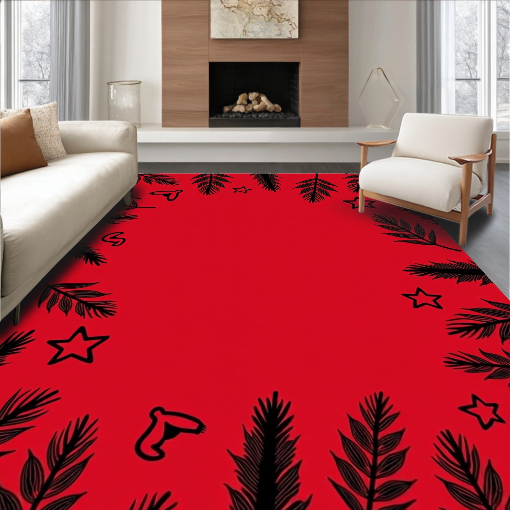 Black Pine Star Pattern Rug