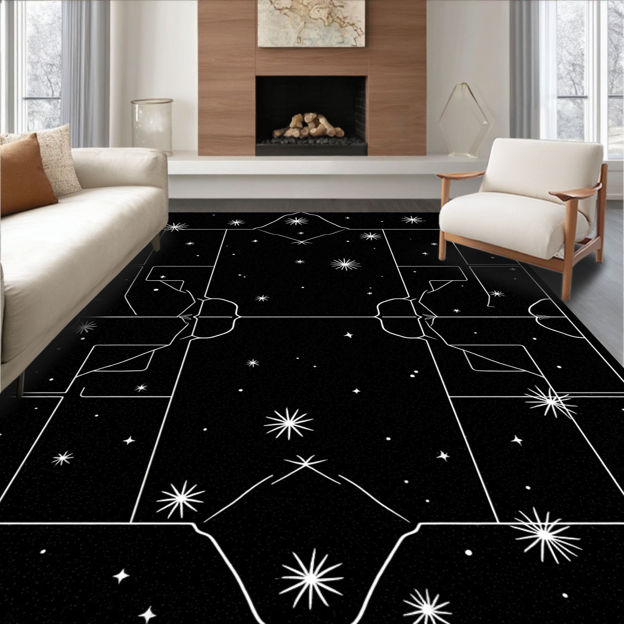 Celestial Line Art Star Pattern Rug