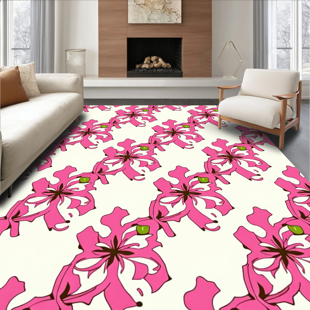 Bold Pink Floral Pattern Rug