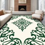 Elegant Emerald Leaf Scroll Design Rug