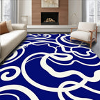 Bold Cream Swirls Deep Blue Pattern Rug