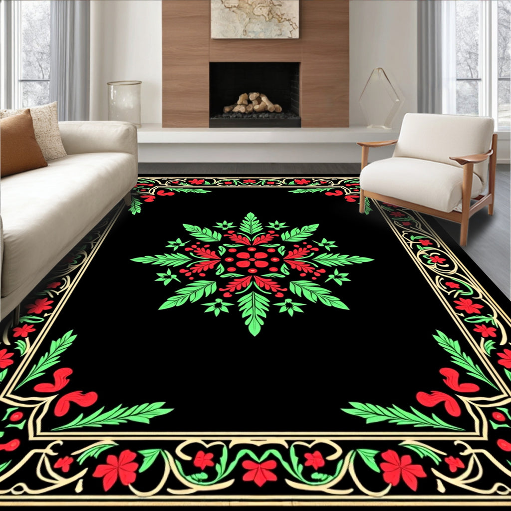 Ornate Floral Border and Centerpiece Rug