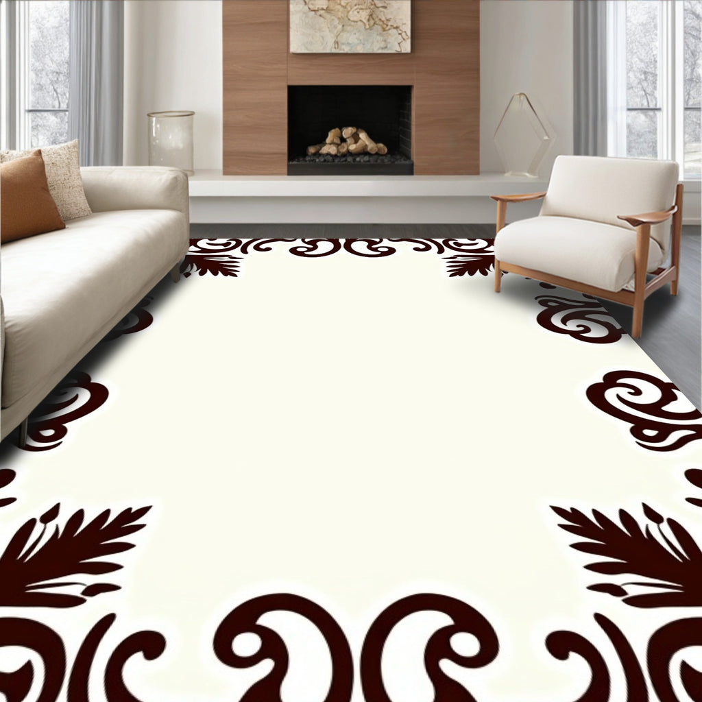 Ornate Scrollwork Floral Corner Border Rug