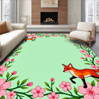 Playful Foxes Pink Blossoms Border Rug