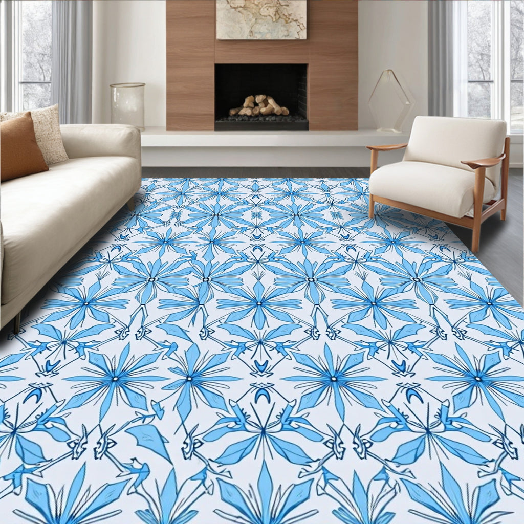 Elegant Blue Floral Symmetry Design Rug
