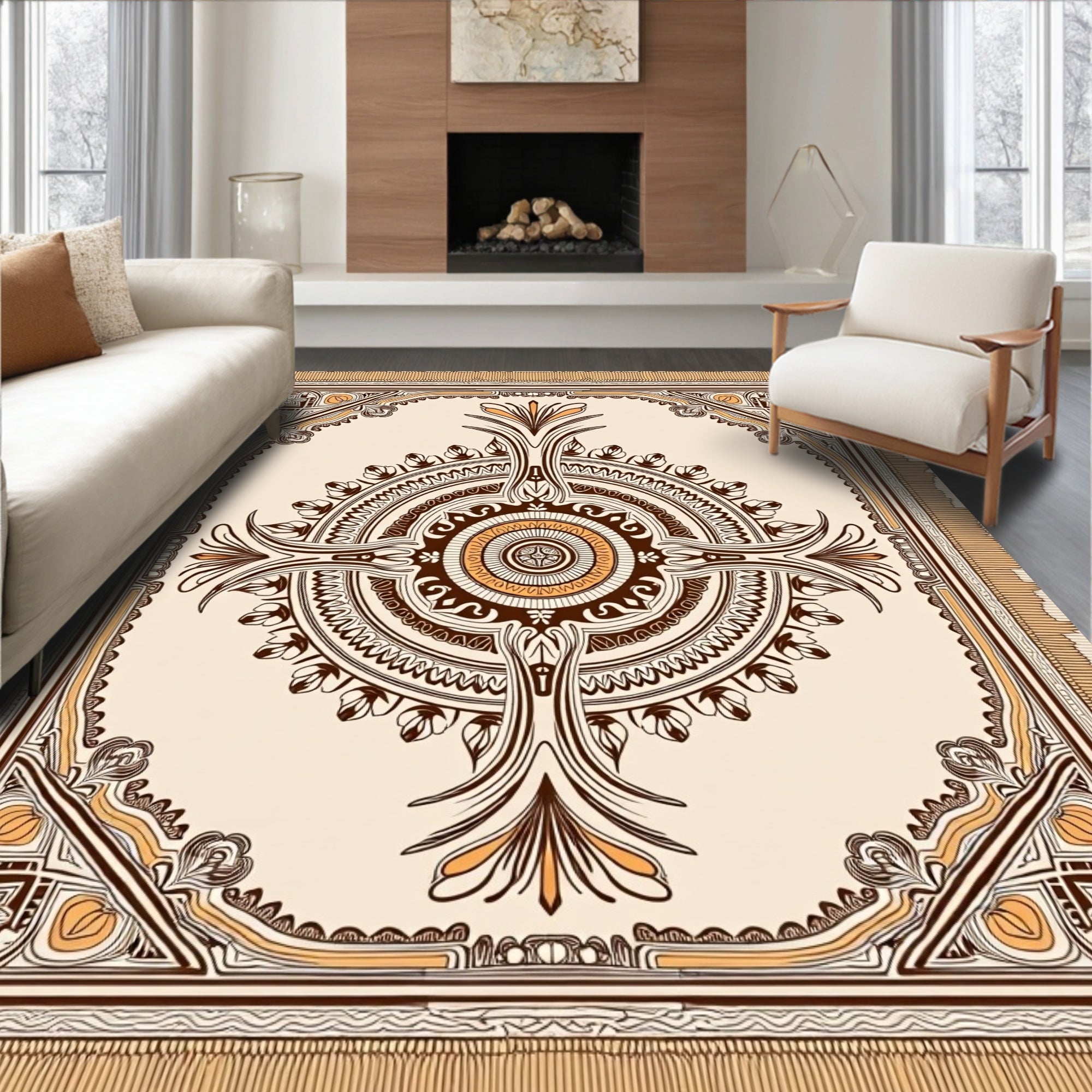 Rich Earthy Tones Intricate Floral Medallion Rug