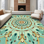 Intricate Teal Floral Mandala Pattern Rug