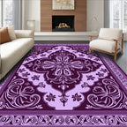Ornate Violet Floral Patterned Rug