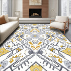 Elegant Yellow and Grey Floral Tile Design Rug