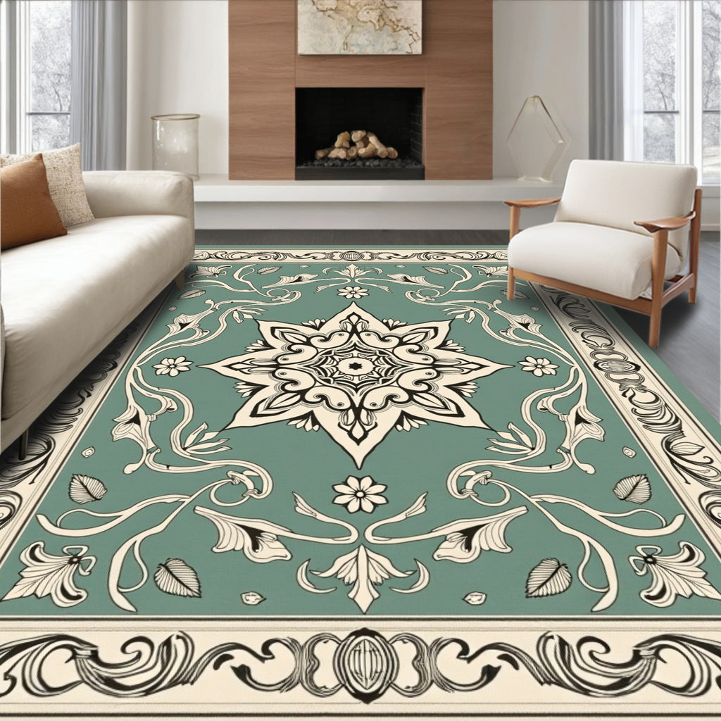 Ornate Floral Star Patterned Vintage Rug