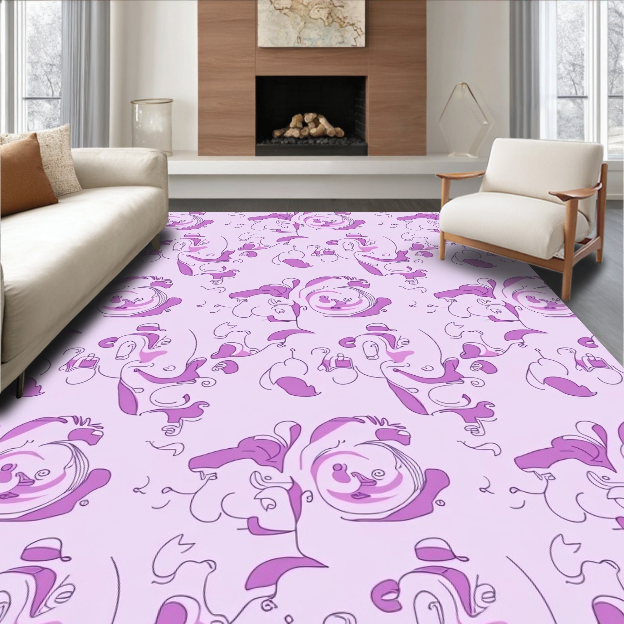 Abstract Pink Purple Whimsical Faces Rug