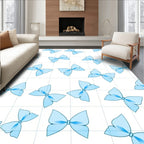 Light Blue Bow Pattern on Grid Rug