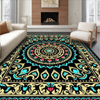 Ornate Black Mandala Floral Pattern Rug